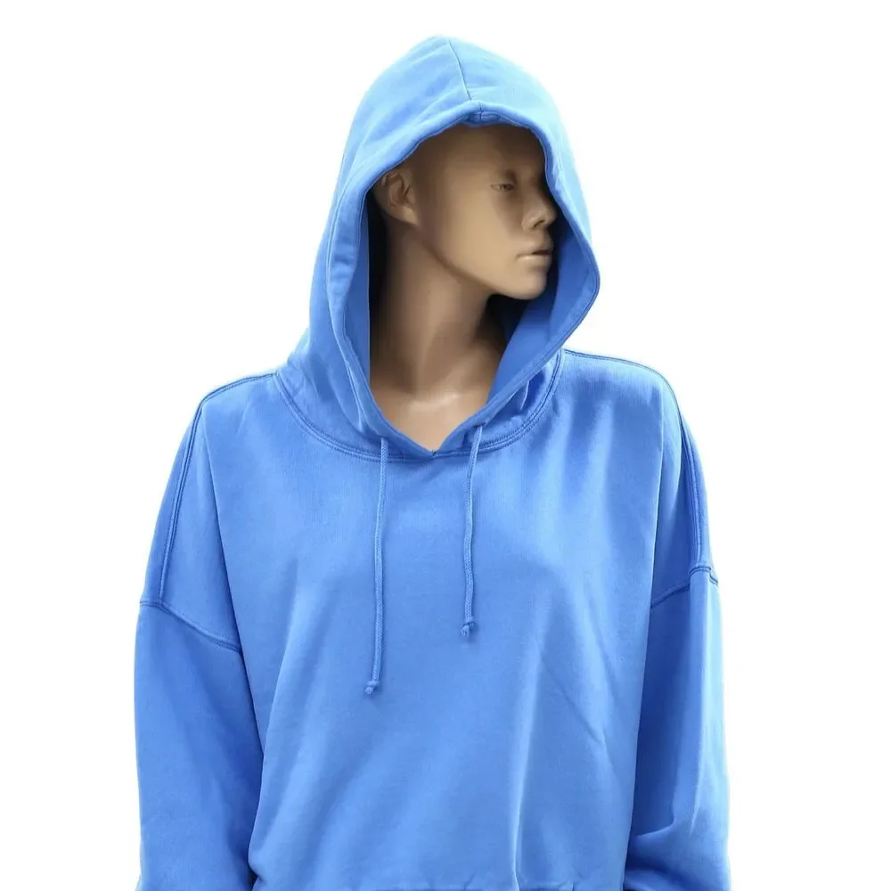 Free People FP Movement Undefeated Hoodie Cropped Top Sweatshirt Blue L 286335